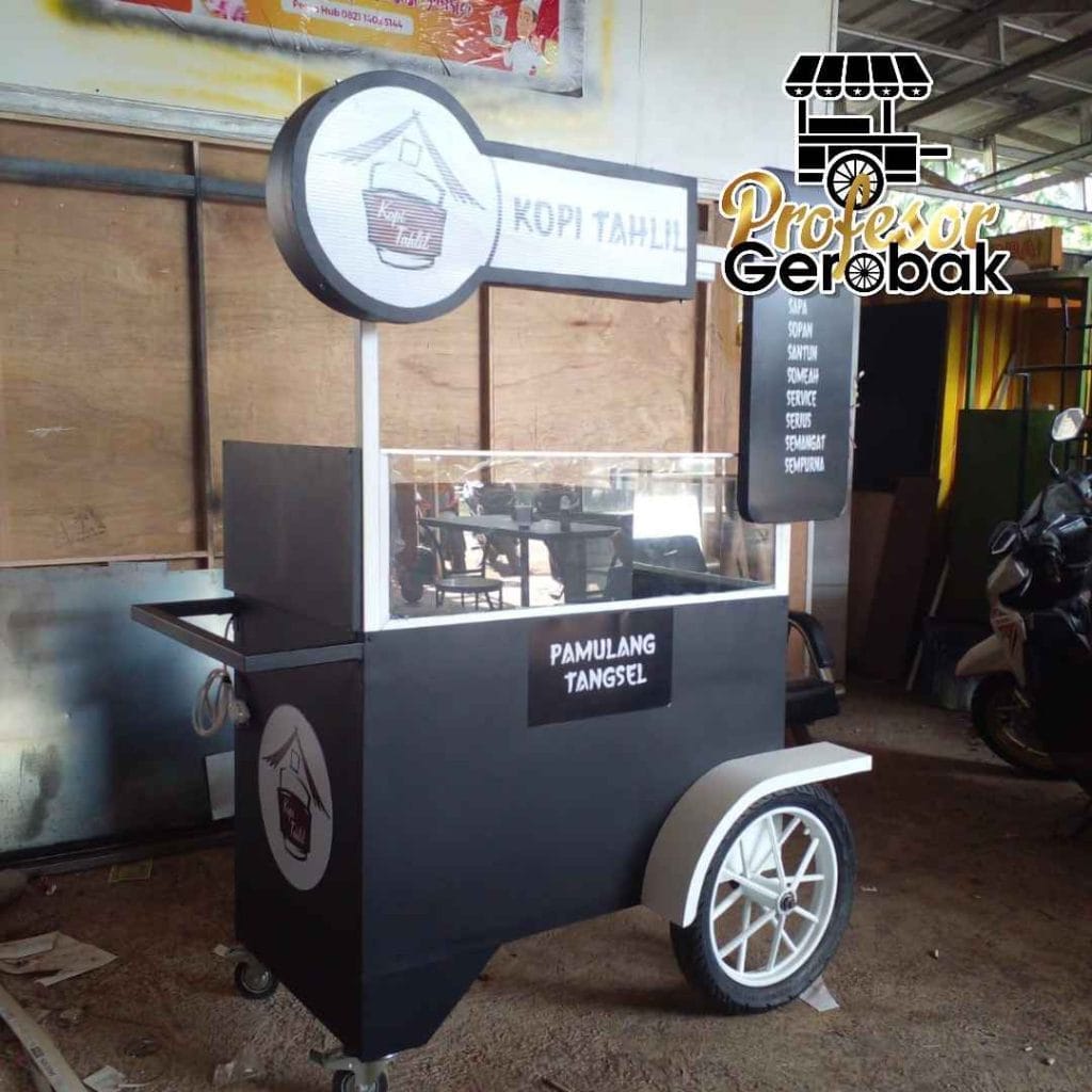 Desain Gerobak Minimalis Besi untuk Usaha Kopi Kekinian