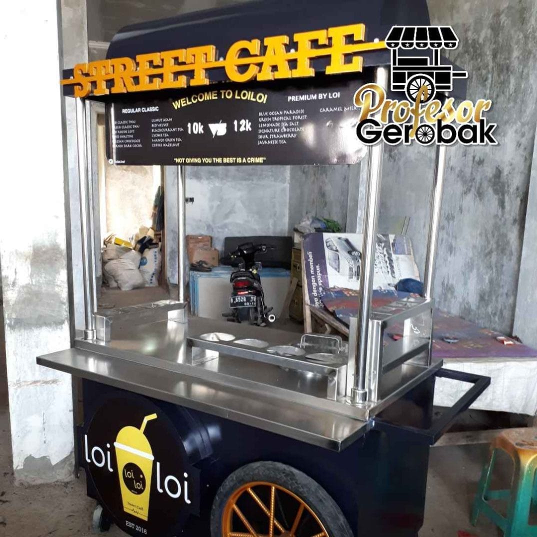 Desain Gerobak Minimalis Besi untuk Usaha Kopi Kekinian